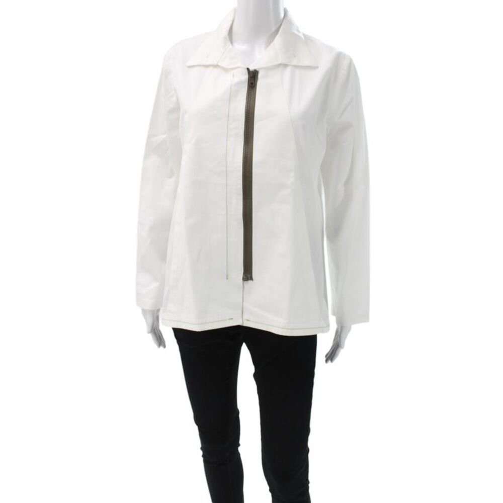 Vitamin Womens Basic Jacket White Cotton Collared Zip Long Sleeve Size S
